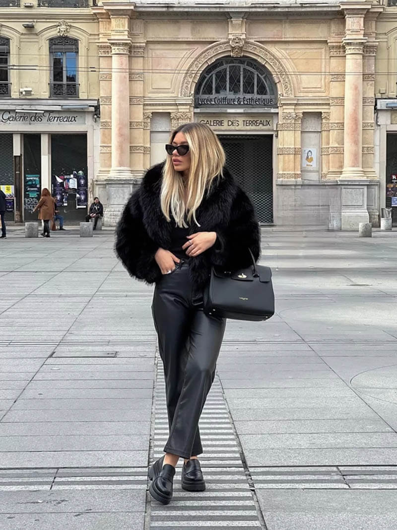 Damen Kunstfelljacke mit oversized Kragen und verkürztem Schnitt - J&B - 8 - Annoboutique