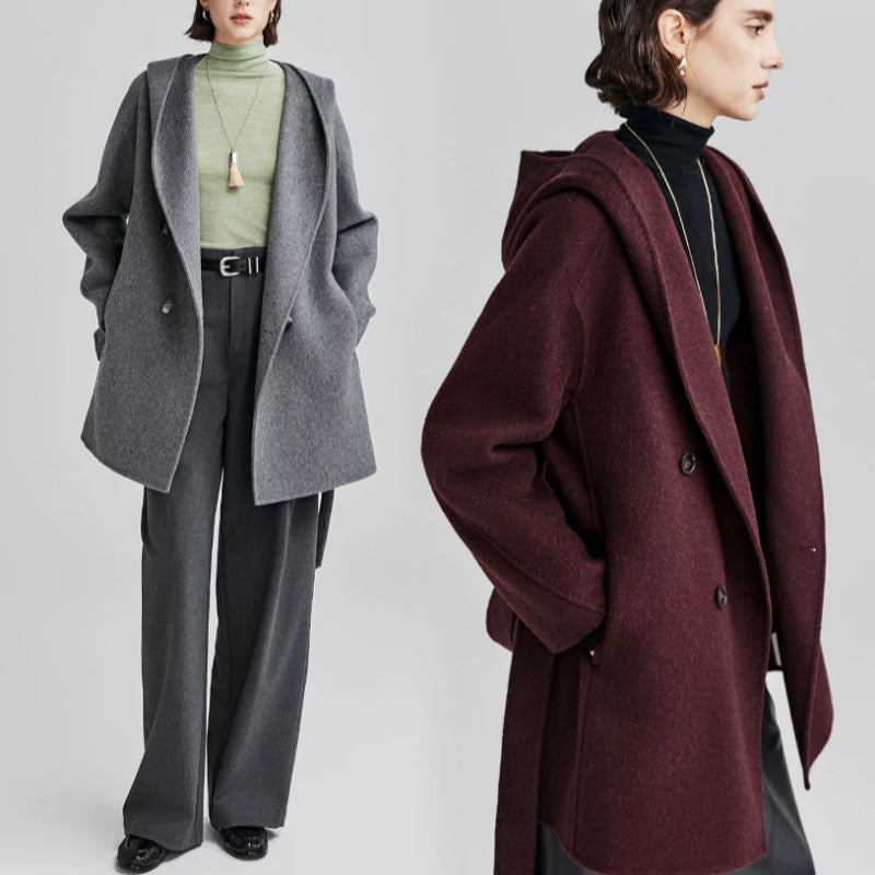 Stylische Damenjacke mit Kapuze und Taillengürtel - J&B - 2 - Annoboutique