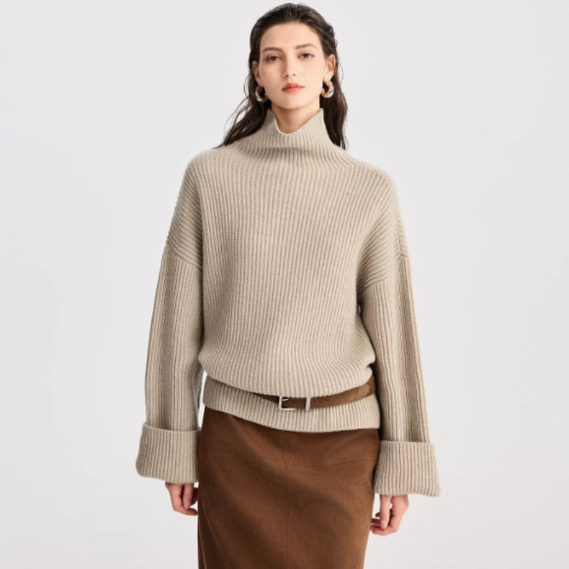 Lässiger Oversize-Pullover für Damen mit hohem Kragen - J&B - 5 - Annoboutique