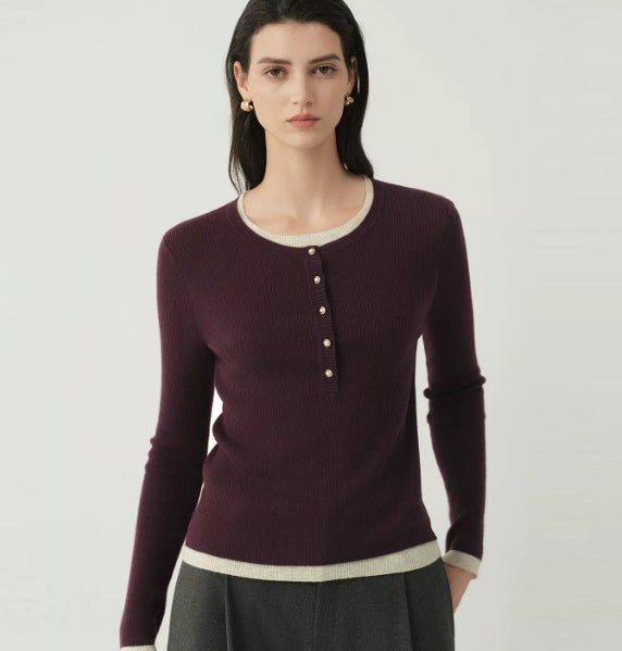 Eleganter Damenpullover mit Rippstruktur und modischen Knopfakzenten - J&B - 1 - Annoboutique