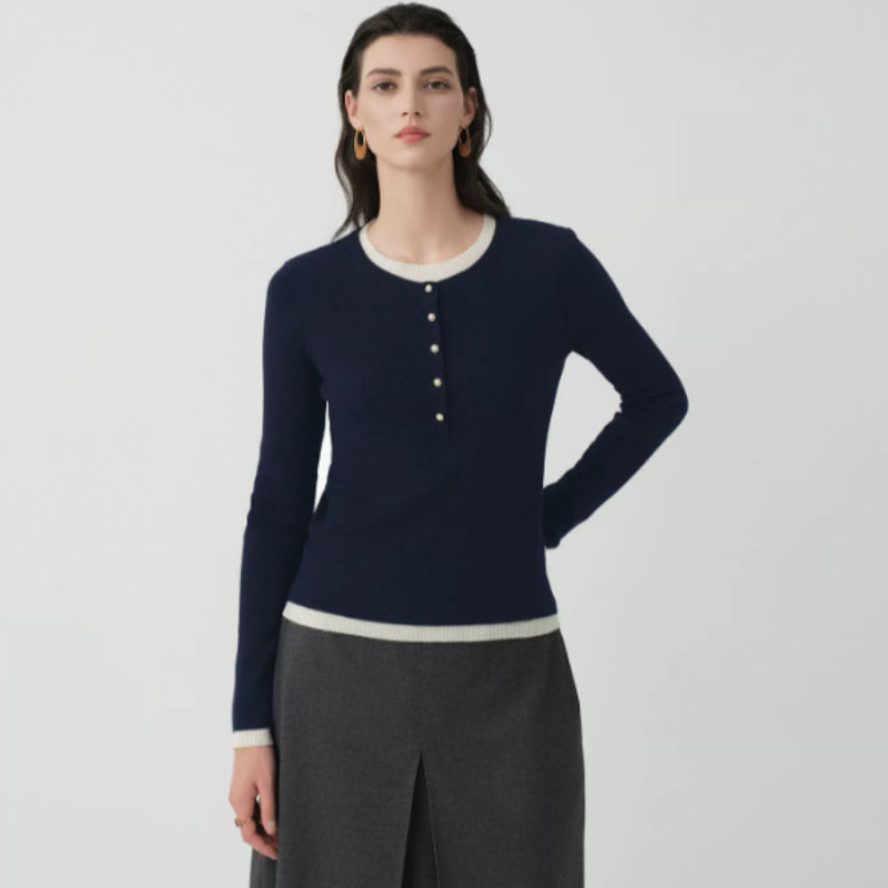 Eleganter Damenpullover mit Rippstruktur und modischen Knopfakzenten - J&B - 2 - Annoboutique