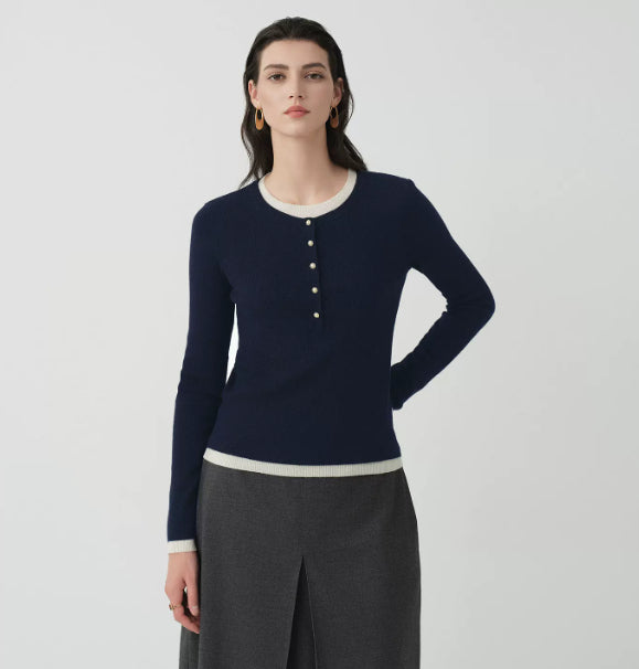 Eleganter Damenpullover mit Rippstruktur und modischen Knopfakzenten - J&B - 3 - Annoboutique