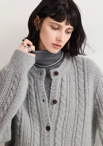 Damen Cardigan aus grobem Strick mit Knopfverschluss - J&B - 3 - Annoboutique