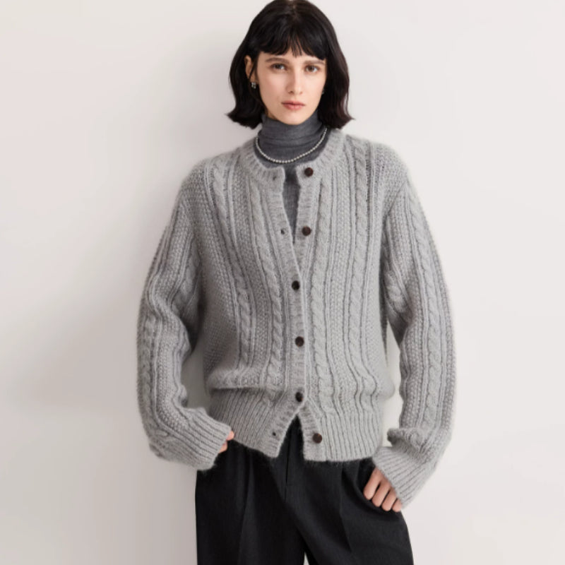 Damen Cardigan aus grobem Strick mit Knopfverschluss - J&B - 5 - Annoboutique