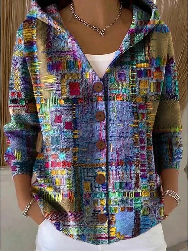 Damen Kapuzenstrickjacke mit Knöpfen und auffälligen Designs - J&B - 1 - Annoboutique