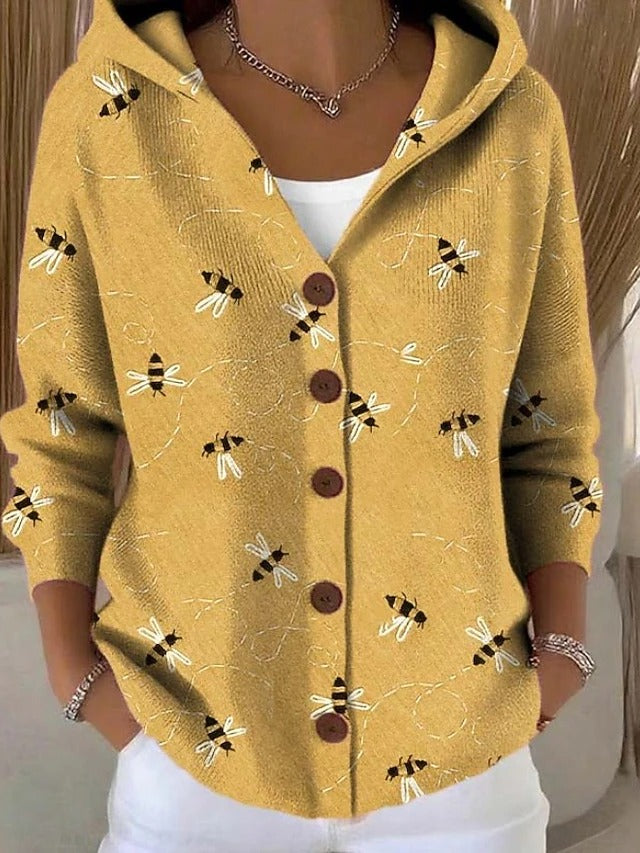 Damen Kapuzenstrickjacke mit Knöpfen und auffälligen Designs - J&B - 2 - Annoboutique