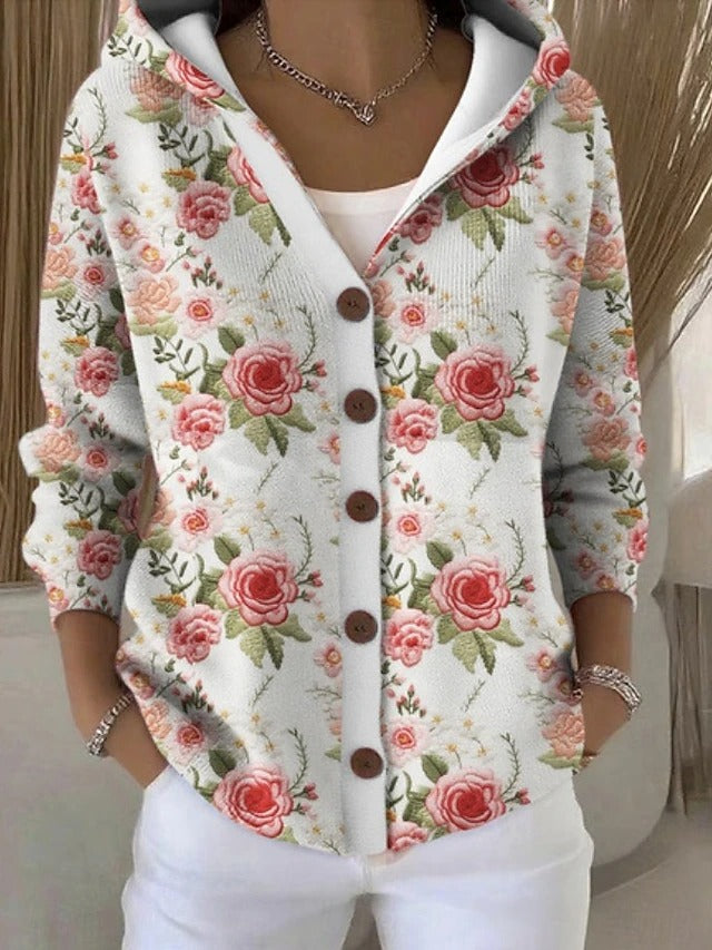 Damen Kapuzenstrickjacke mit Knöpfen und auffälligen Designs - J&B - 5 - Annoboutique