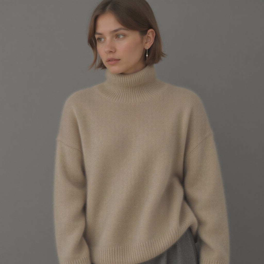 Damen Pullover mit hohem Kragen und lockerer Passform | A&B - 4 - Annoboutique
