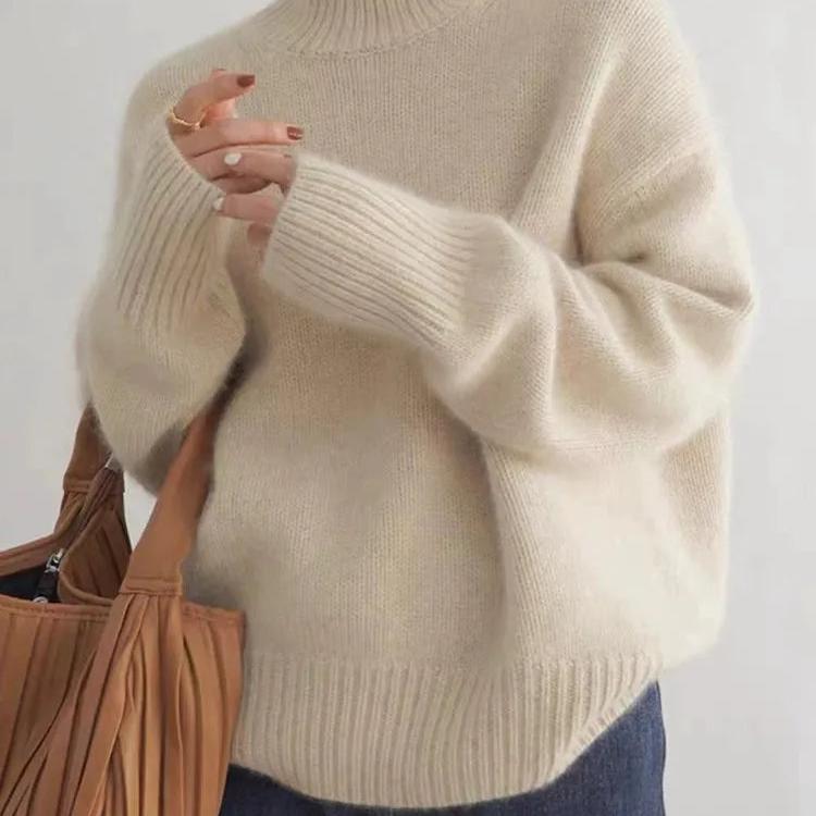 Damen Pullover mit hohem Kragen und lockerer Passform | A&B - 5 - Annoboutique