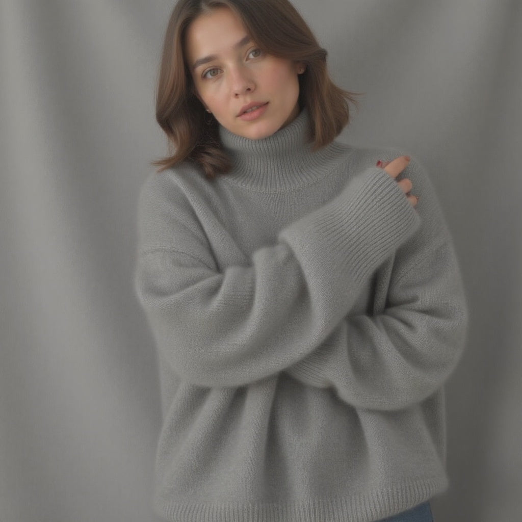 Damen Pullover mit hohem Kragen und lockerer Passform | A&B - 3 - Annoboutique