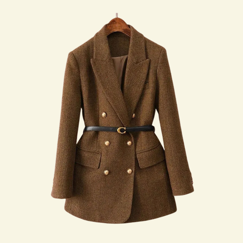 Eleganter Damen Tweed-Blazer mit tailliertem Gürtel - J&B - 1 - Annoboutique