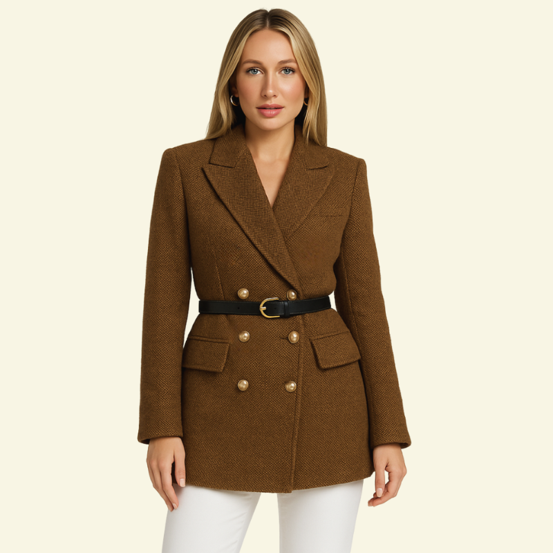 Eleganter Damen Tweed-Blazer mit tailliertem Gürtel - J&B - 3 - Annoboutique