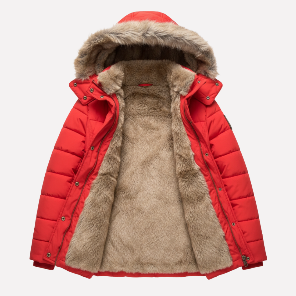 Modische Daunenjacke für Damen mit Kapuze und luxuriösem Kunstfell - J&B - 4 - Annoboutique
