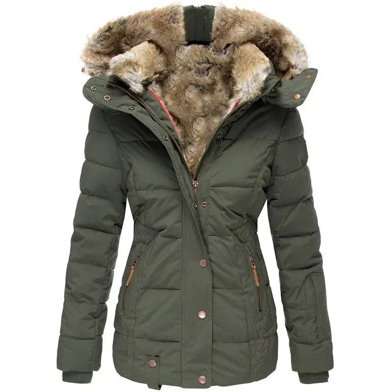Elegante Winterjacke für Damen mit Kapuze – Figurbetontes Design von J&B - 2 - Annoboutique