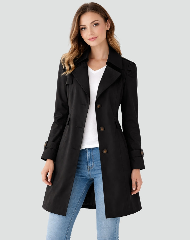 Eleganter Damen-Trenchcoat mit tailliertem Gürtel - J&B - 4 - Annoboutique