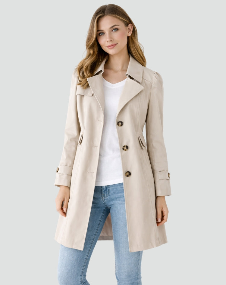 Eleganter Damen-Trenchcoat mit tailliertem Gürtel - J&B - 5 - Annoboutique