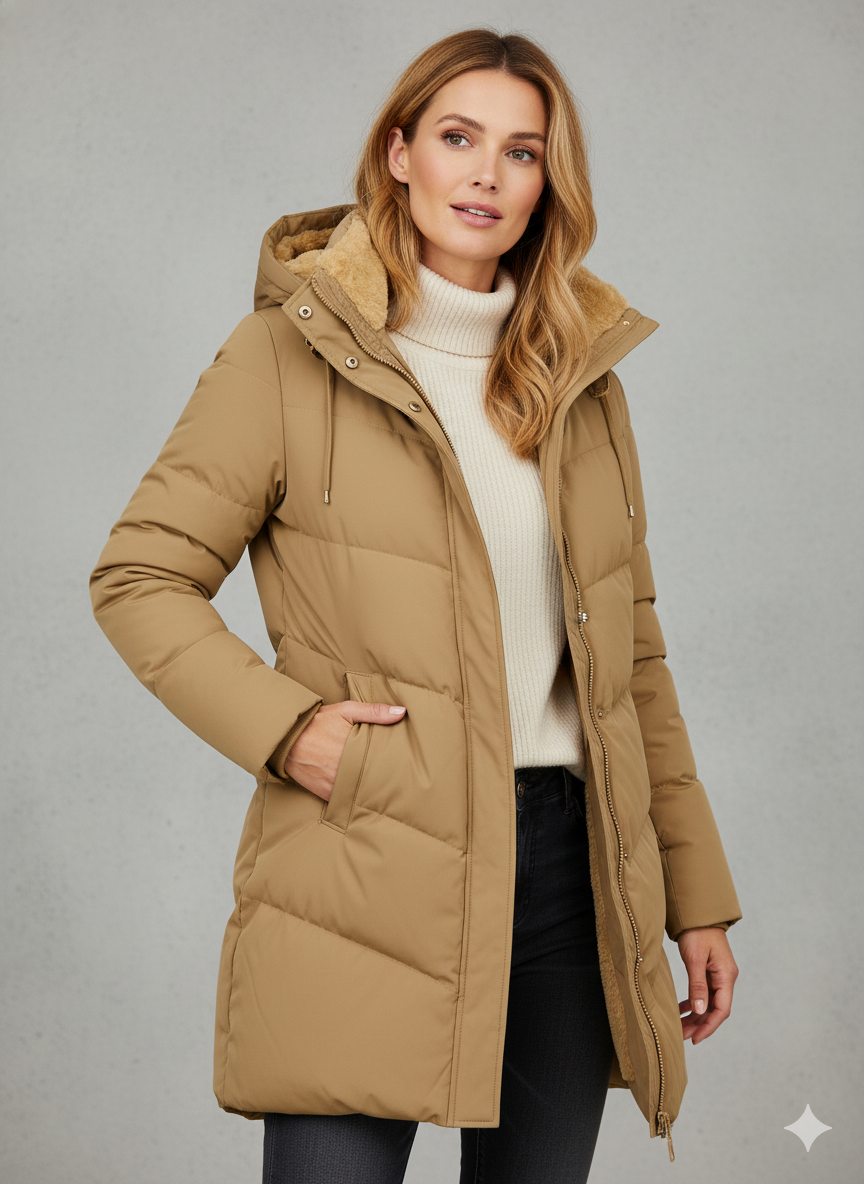 Damen Daunenmantel mit Kapuze und kuscheligem Innenfutter - J&B - 3 - Annoboutique