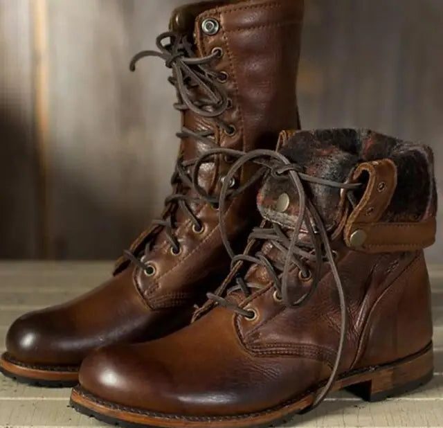 Damen Wadenhohe Schnürstiefel mit weichem Fleecekragen - J&B - 3 - Annoboutique