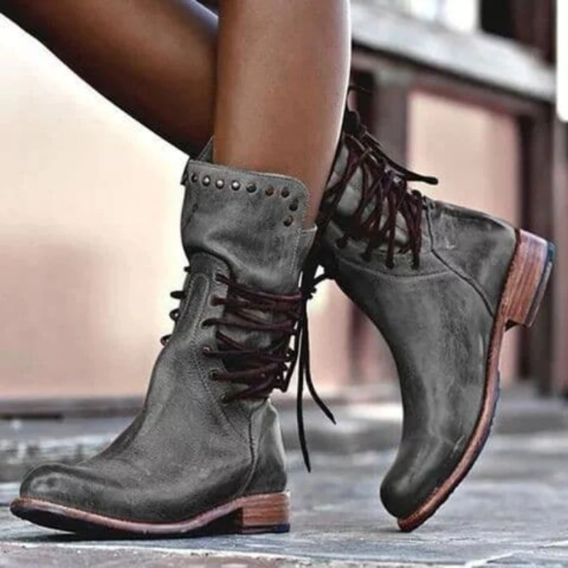 Damen Schnürstiefel im Vintage-Look mit bequemem Blockabsatz - J&B - 3 - Annoboutique