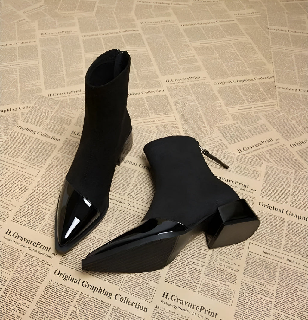 Elegante Damen-Stiefeletten mit Blockabsatz und schimmernder Schuhspitze - J&B - 6 - Annoboutique