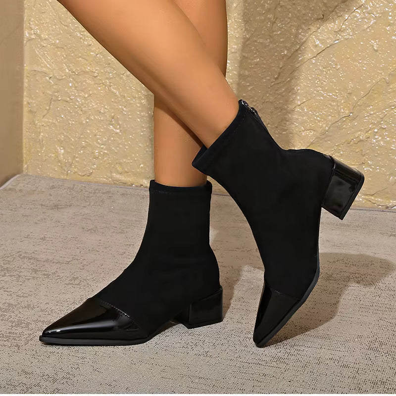 Elegante Damen-Stiefeletten mit Blockabsatz und schimmernder Schuhspitze - J&B - 11 - Annoboutique