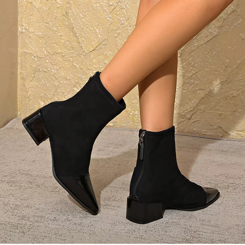 Elegante Damen-Stiefeletten mit Blockabsatz und schimmernder Schuhspitze - J&B - 12 - Annoboutique
