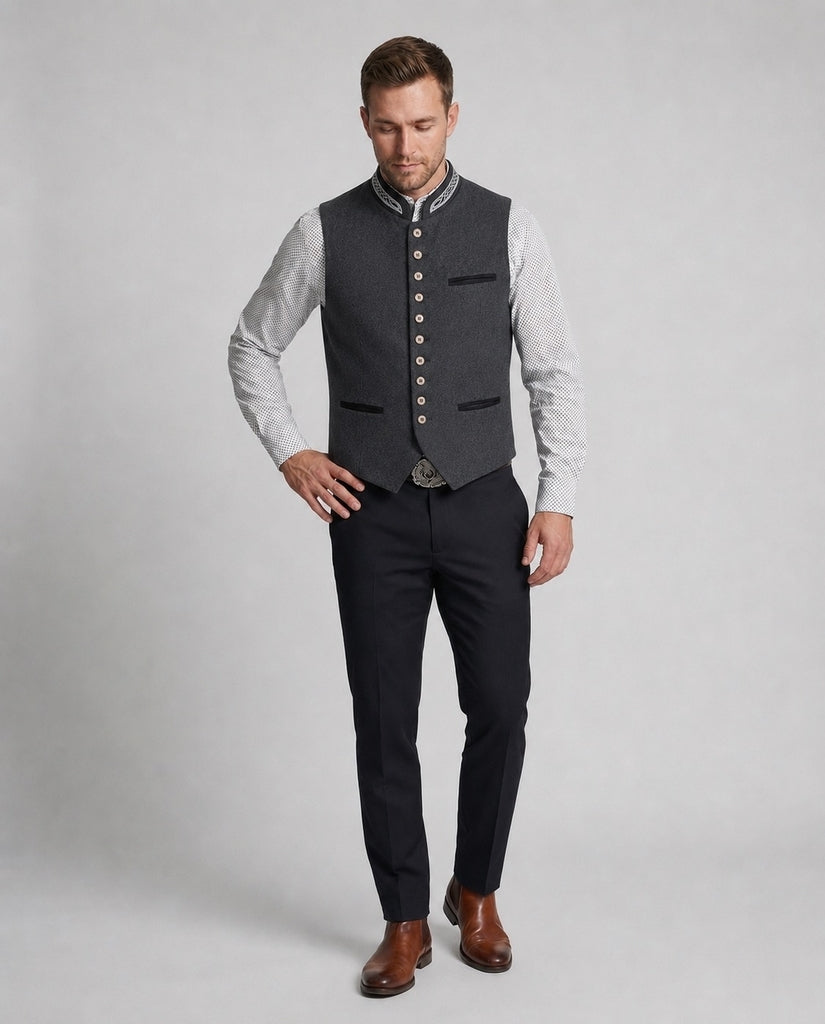 Elegante Herrenweste mit Stehkragen und Knopfverschluss - J&B - 2 - Annoboutique
