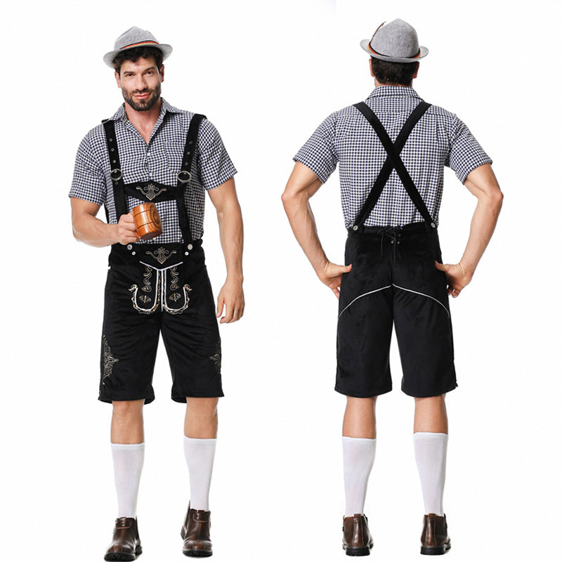 Traditionelles Herren Lederhosen-Set mit kariertem Hemd und Stickerei - J&B - 5 - Annoboutique