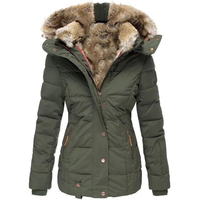 Damen Winterjacke mit figurbetontem Schnitt und kuscheliger Kunstfellkapuze - J&B - 2 - Annoboutique