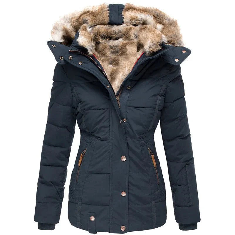 Damen Winterjacke mit figurbetontem Schnitt und kuscheliger Kunstfellkapuze - J&B - 3 - Annoboutique