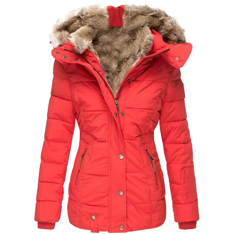 Damen Winterjacke mit figurbetontem Schnitt und kuscheliger Kunstfellkapuze - J&B - 5 - Annoboutique