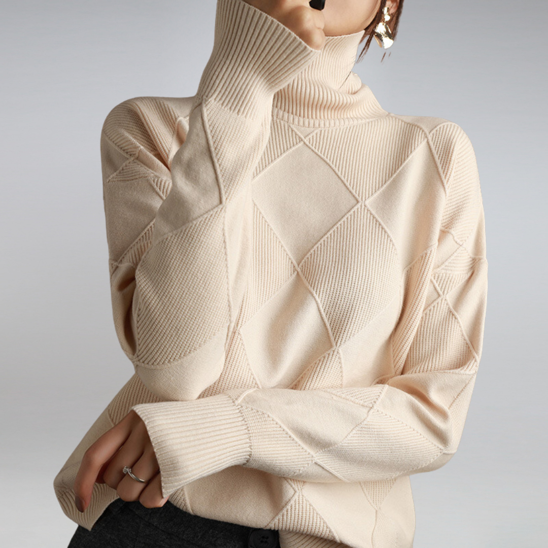 Eleganter Damen-Rollkragenpullover mit Rautenmuster – Komfortabel und Stilvoll - J&B - 1 - Annoboutique
