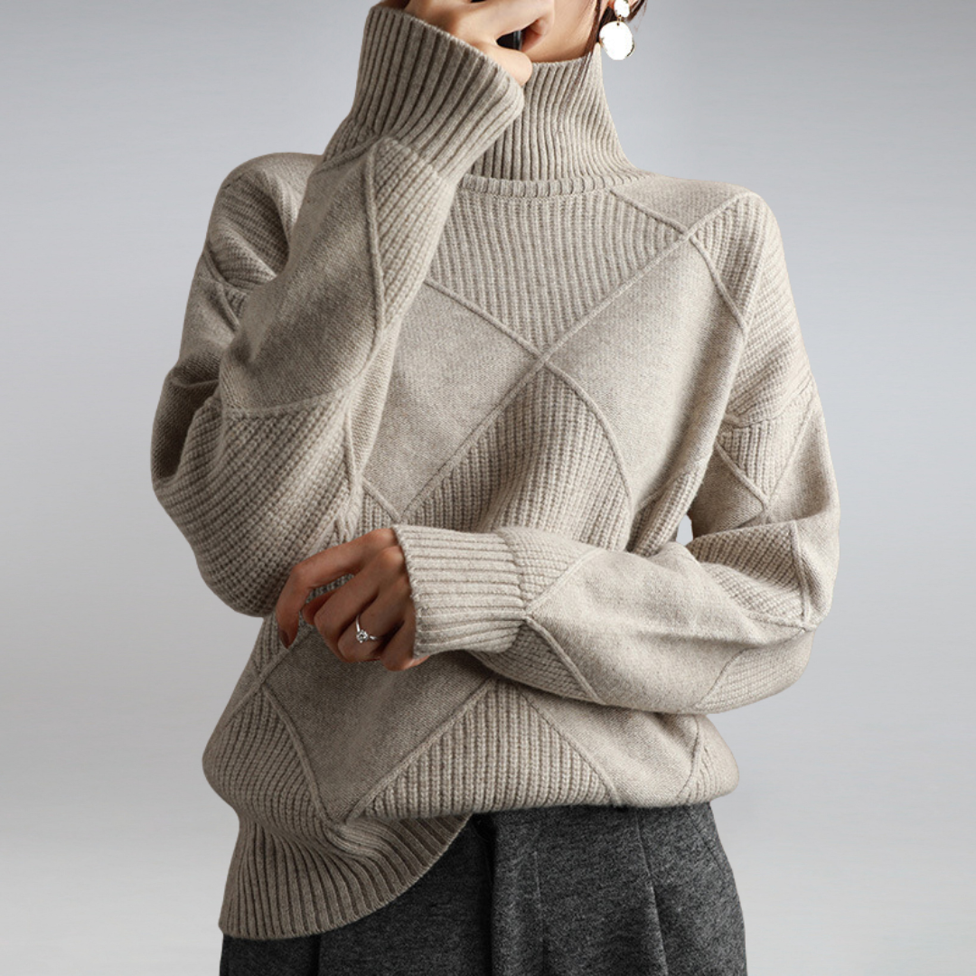 Eleganter Damen-Rollkragenpullover mit Rautenmuster – Komfortabel und Stilvoll - J&B - 2 - Annoboutique