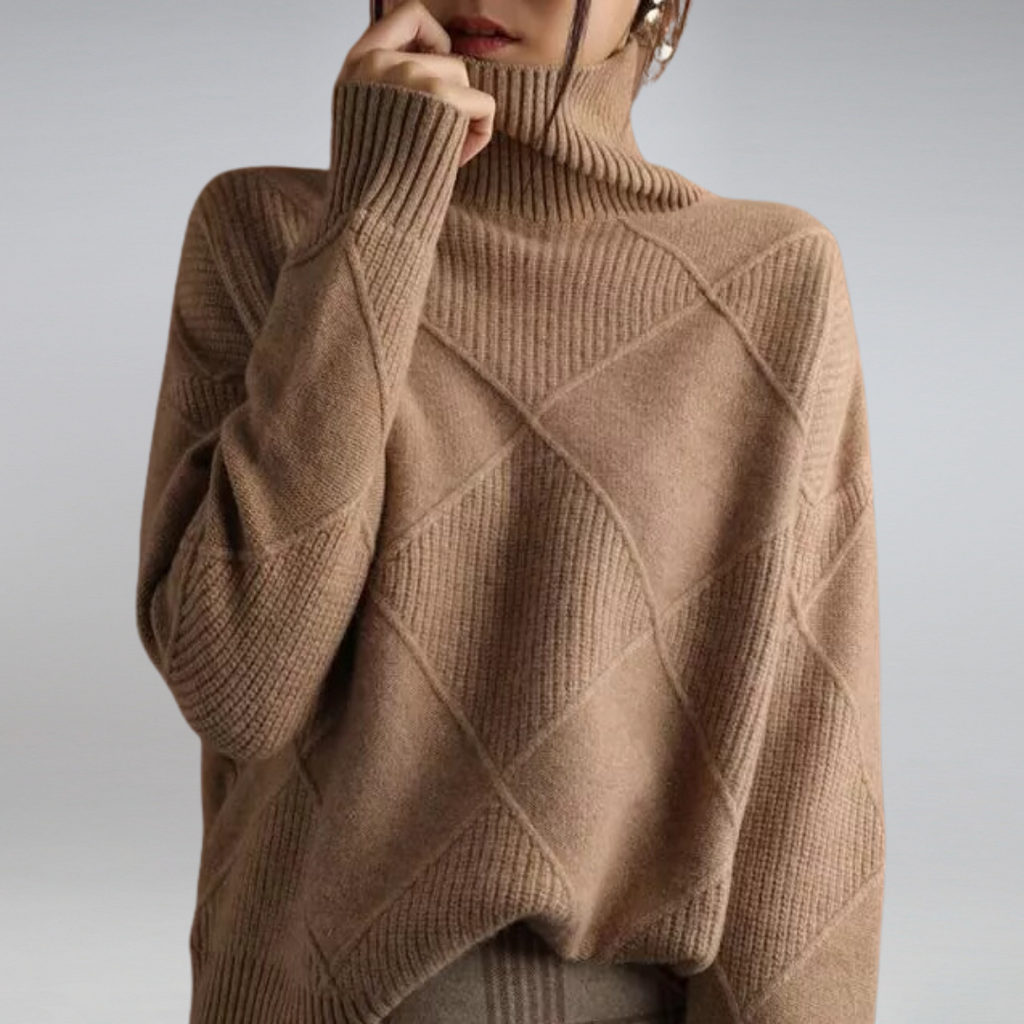 Eleganter Damen-Rollkragenpullover mit Rautenmuster – Komfortabel und Stilvoll - J&B - 3 - Annoboutique