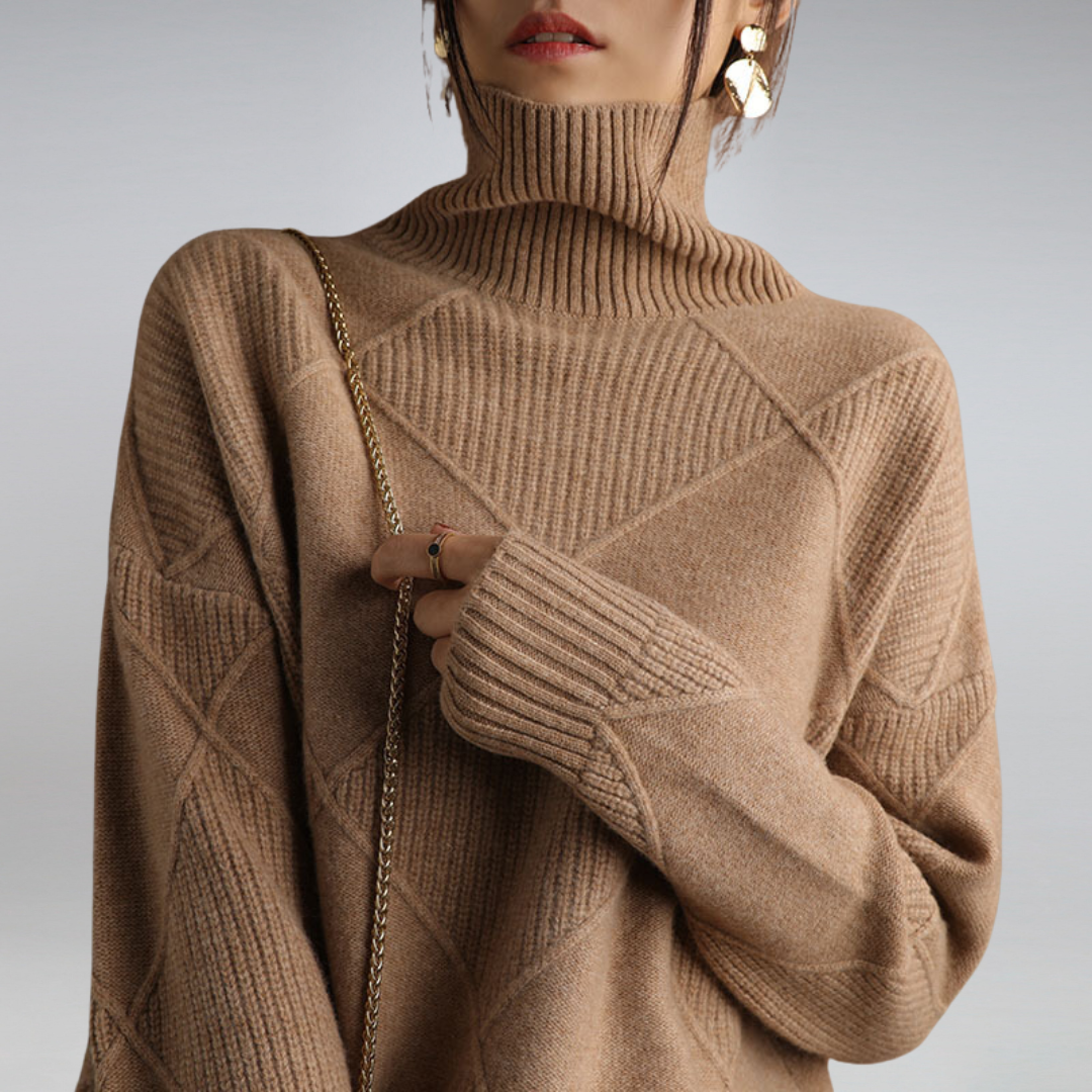 Eleganter Damen-Rollkragenpullover mit Rautenmuster – Komfortabel und Stilvoll - J&B - 4 - Annoboutique