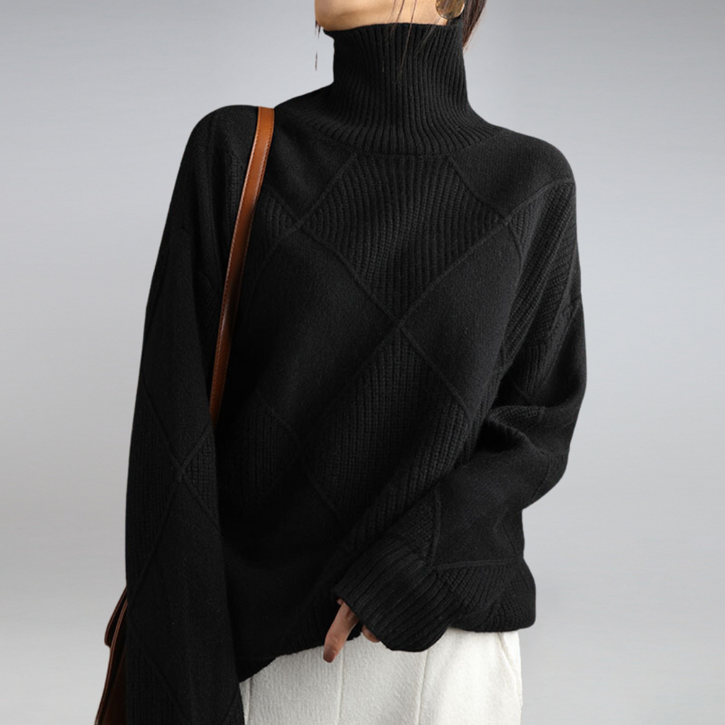Eleganter Damen-Rollkragenpullover mit Rautenmuster – Komfortabel und Stilvoll - J&B - 5 - Annoboutique