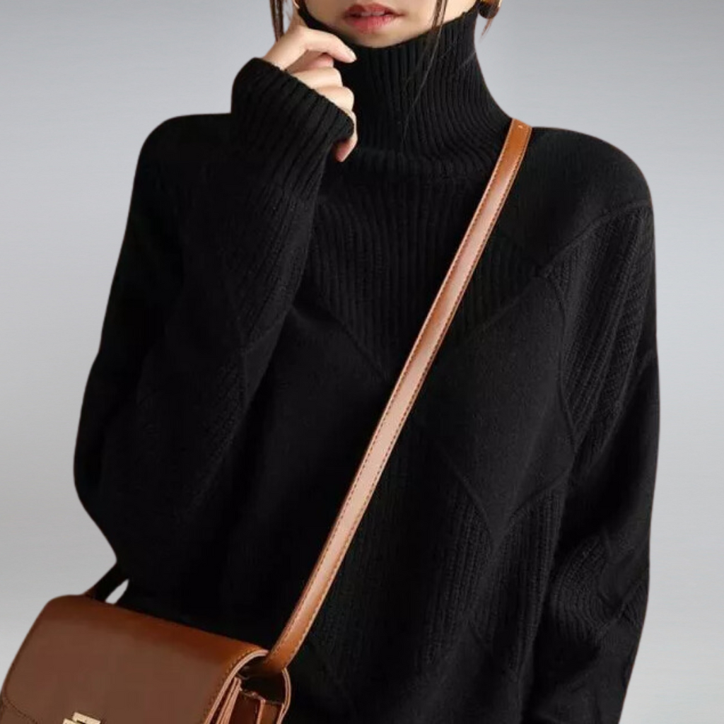 Eleganter Damen-Rollkragenpullover mit Rautenmuster – Komfortabel und Stilvoll - J&B - 6 - Annoboutique