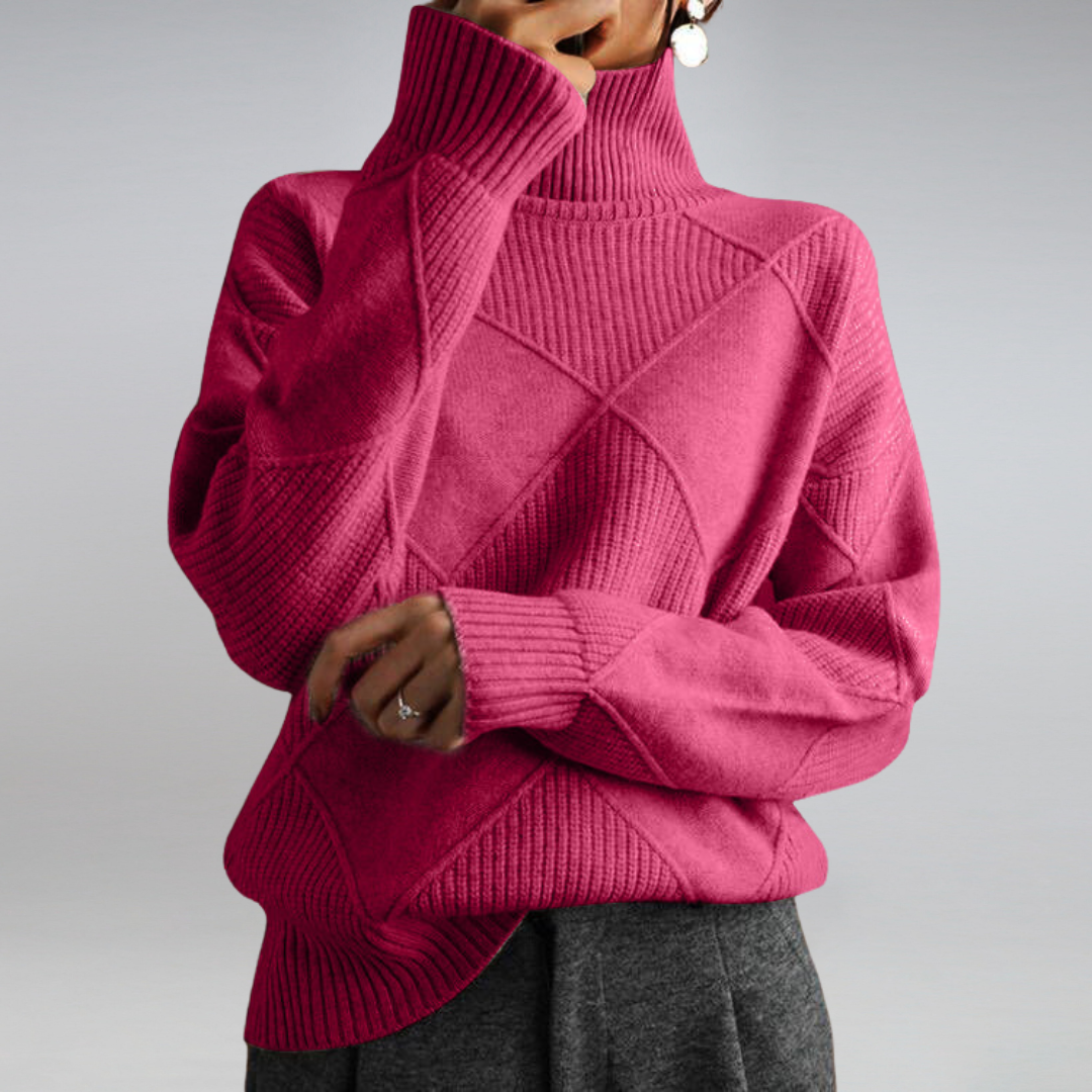 Eleganter Damen-Rollkragenpullover mit Rautenmuster – Komfortabel und Stilvoll - J&B - 7 - Annoboutique