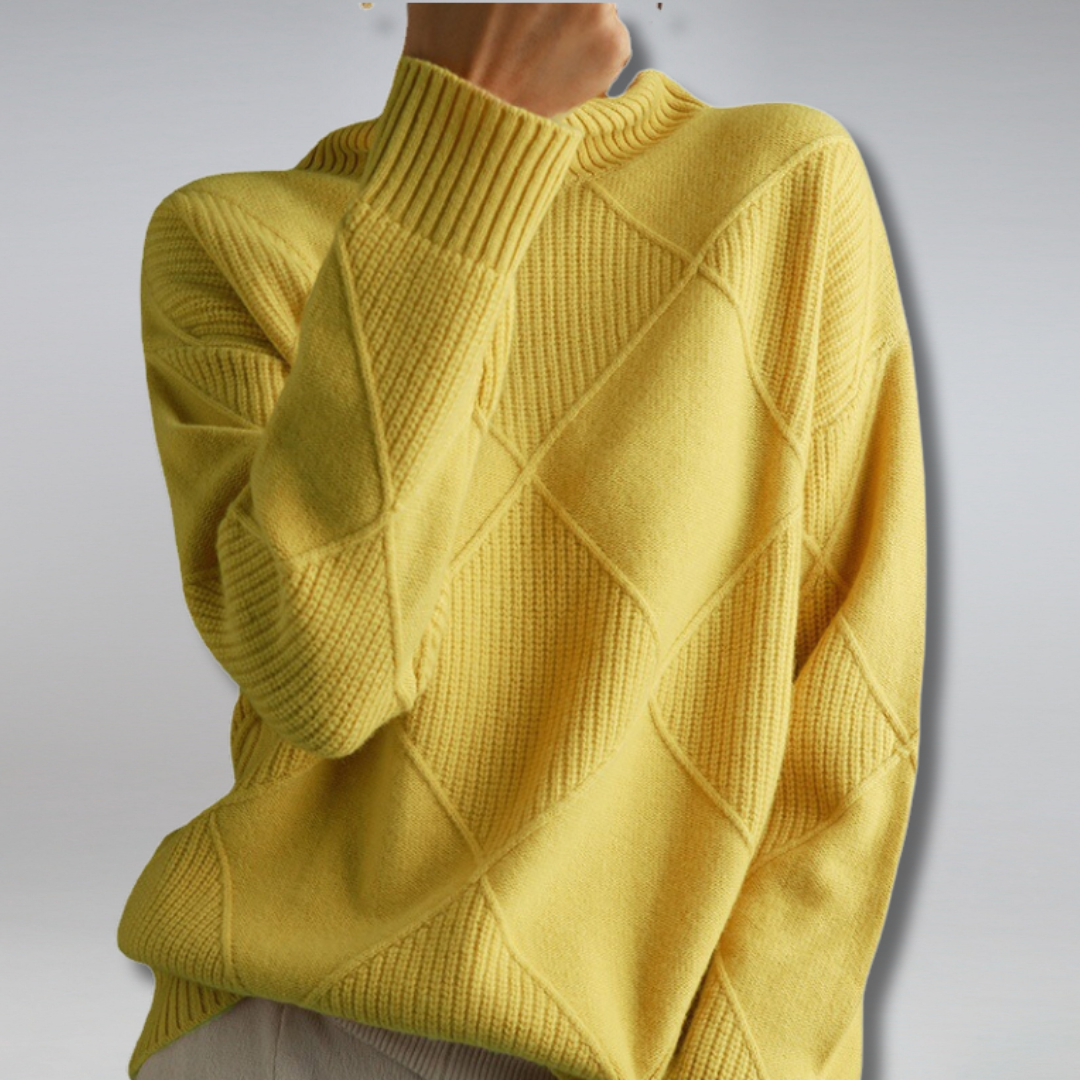 Eleganter Damen-Rollkragenpullover mit Rautenmuster – Komfortabel und Stilvoll - J&B - 8 - Annoboutique