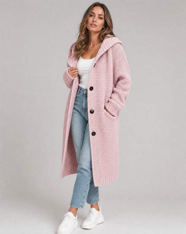 Damen Oversize-Strickjacke mit Kapuze und modischen Nähten - J&B - 1 - Annoboutique