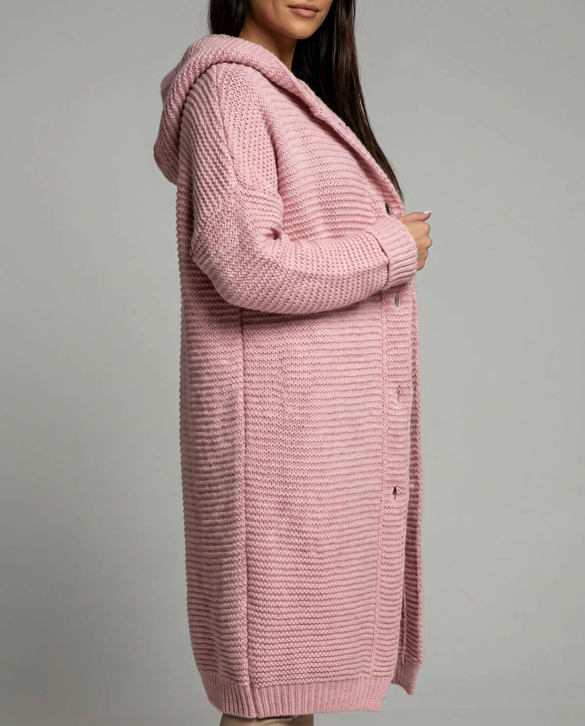 Damen Oversize-Strickjacke mit Kapuze und modischen Nähten - J&B - 2 - Annoboutique