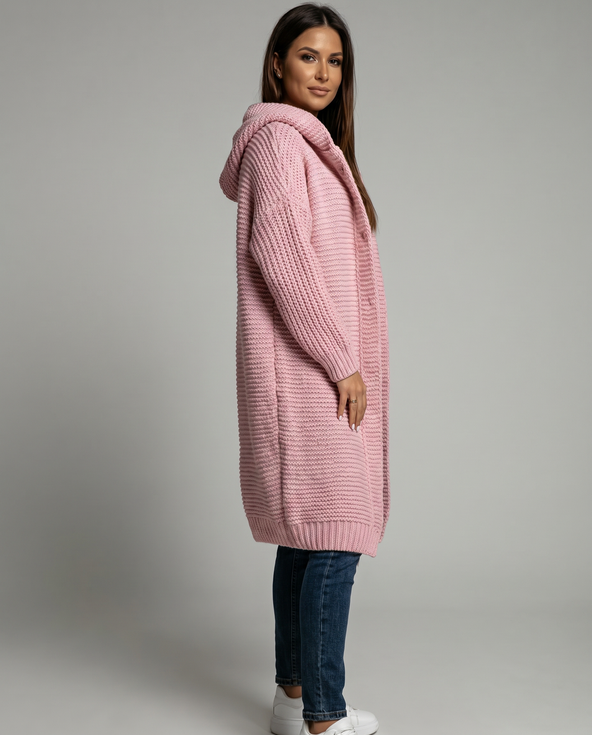 Damen Oversize-Strickjacke mit Kapuze und modischen Nähten - J&B - 3 - Annoboutique
