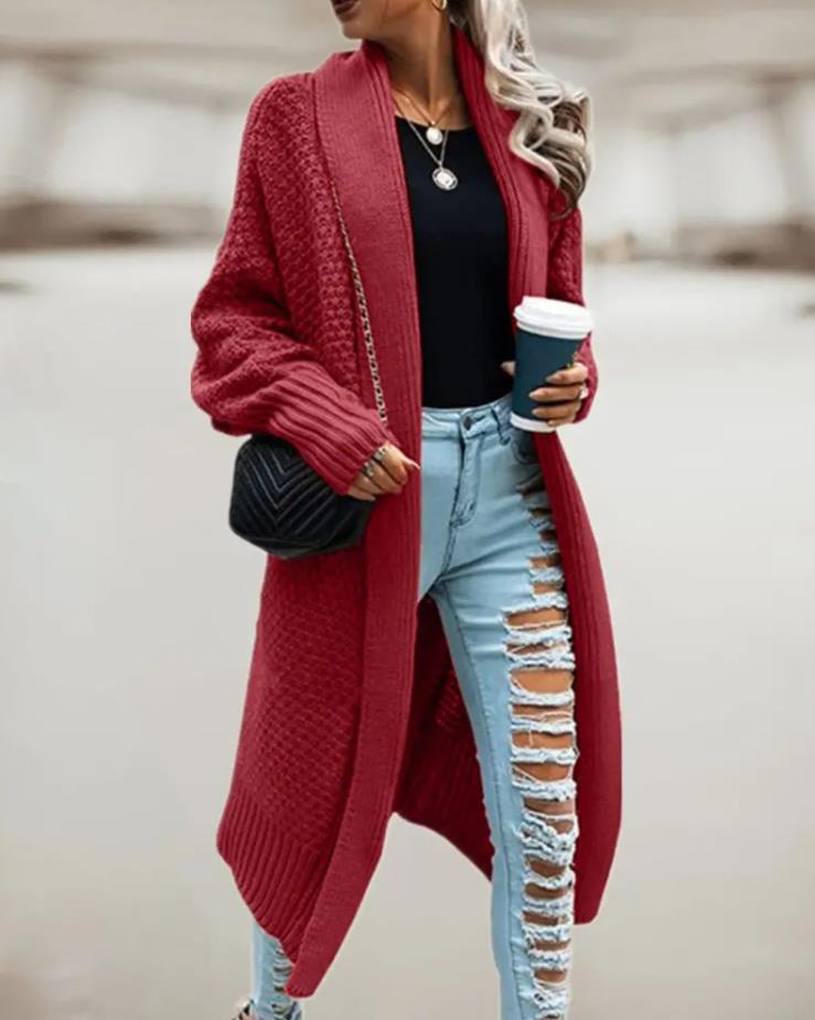 Damen Oversize-Strickjacke mit Kapuze und modischen Nähten - J&B - 7 - Annoboutique
