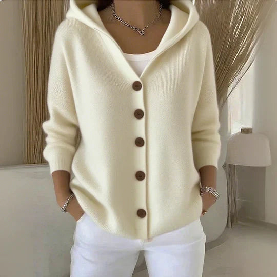 Hochwertige Damen-Strickjacke mit Kapuze und modischem A-Linien-Schnitt - J&B - 2 - Annoboutique