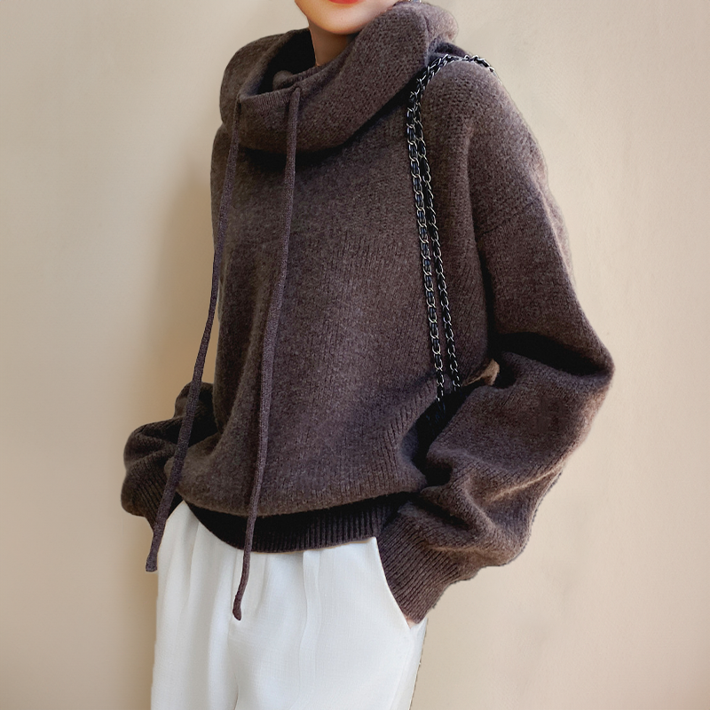 Stylischer Oversize-Hoodie für Damen mit Cowl-Kragen und Kordelzug - J&B - 4 - Annoboutique
