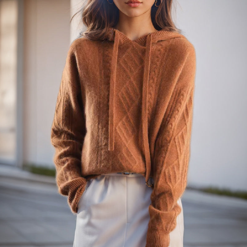 Kapuzenpullover für Damen im lässigen Stil mit Zopfdesign - J&B - 1 - Annoboutique