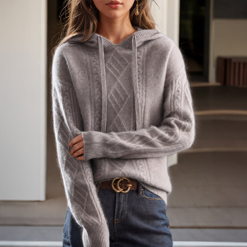 Kapuzenpullover für Damen im lässigen Stil mit Zopfdesign - J&B - 2 - Annoboutique
