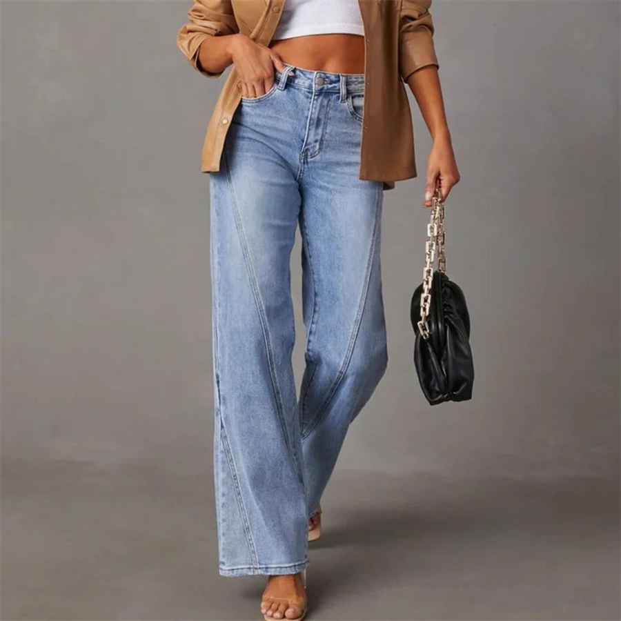 Damenjeans mit weitem Bein und hoher Taille - Figurschmeichelnde Passform von J&B - 2 - Annoboutique