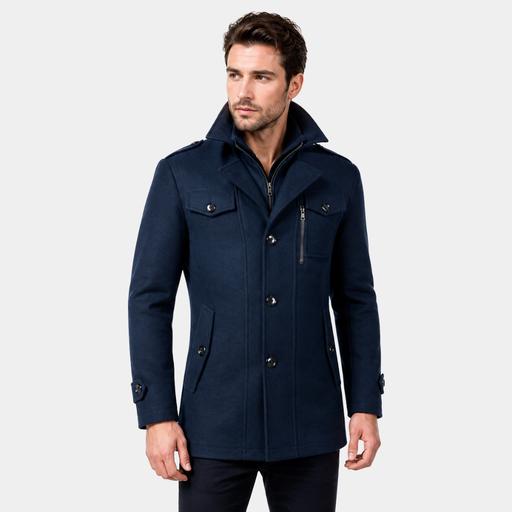 Klassischer Peacoat Herren mit modischem Kragen und figurschmeichelnder Passform | A&B - 5 - Annoboutique