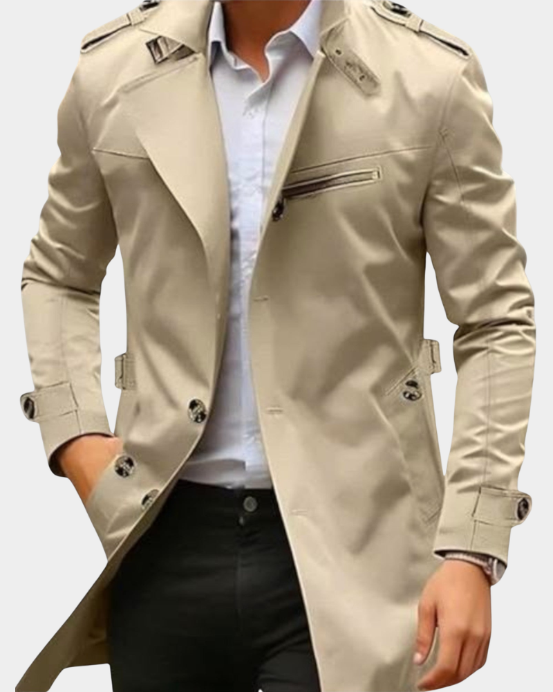 Eleganter Trenchcoat Herren mit taillierter Passform und praktischen Taschen | A&B - 1 - Annoboutique
